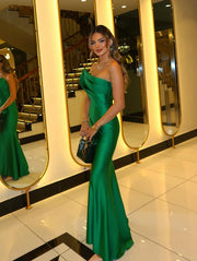 Satin Strapless Ruched Empire Mermaid Party Prom Dress
