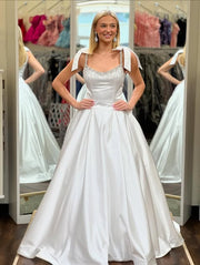 Beaded Bateau Straps A-Line Empire Long Party Prom Dress