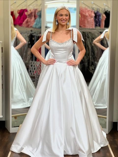 Beaded Bateau Straps A-Line Empire Long Party Prom Dress