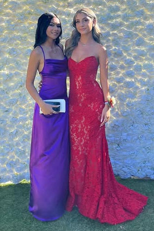 Sexy Red Sweetheart Strapless Lace Mermaid Party Prom Dress
