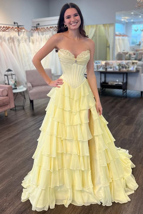 Sweetheart Strapless Two Tone Tiered Party Prom Dress With Slit