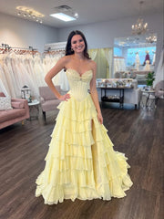 Sweetheart Strapless Two Tone Tiered Party Prom Dress With Slit