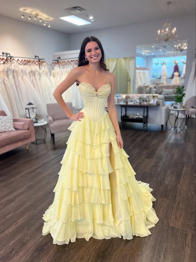 Sweetheart Strapless Two Tone Tiered Party Prom Dress With Slit