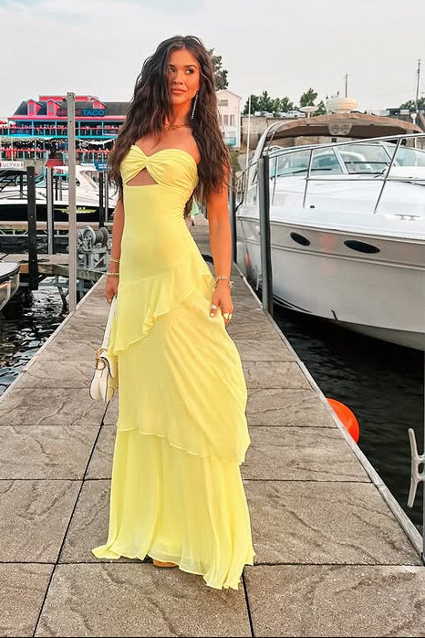 Sweetheart Strapless Empire Chiffon Tiered Party Prom Dress