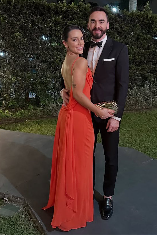 Chiffon Bateau Backless Sleeveless Long Party Prom Dress