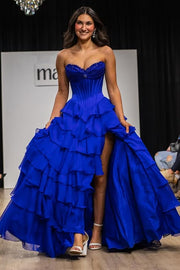 Sweetheart Strapless Two Tone Tiered Party Prom Dress With Slit