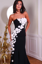 Mermaid Strapless Satin Prom Party Dress With 3D Florals