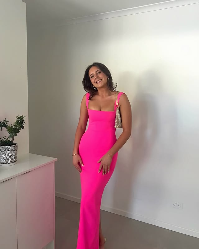 Square Straps Fitted Satin Floor Length Party Prom Dress