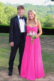 Chiffon A-Line Sweetheart Strapless Pleated Long Party Prom Dress
