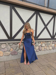 Bateau Strapless Mermaid Satin And Lace Party Prom Dress