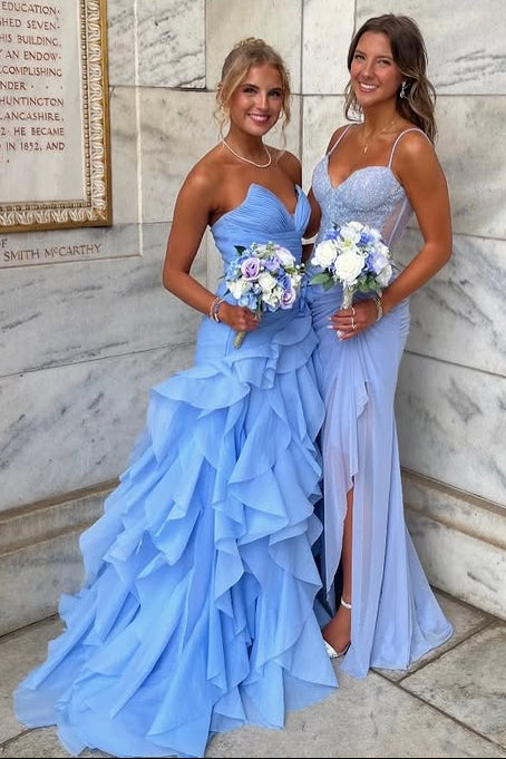 Chiffon Tiered A-Line Pleated Empire Strapless Party Prom Dress