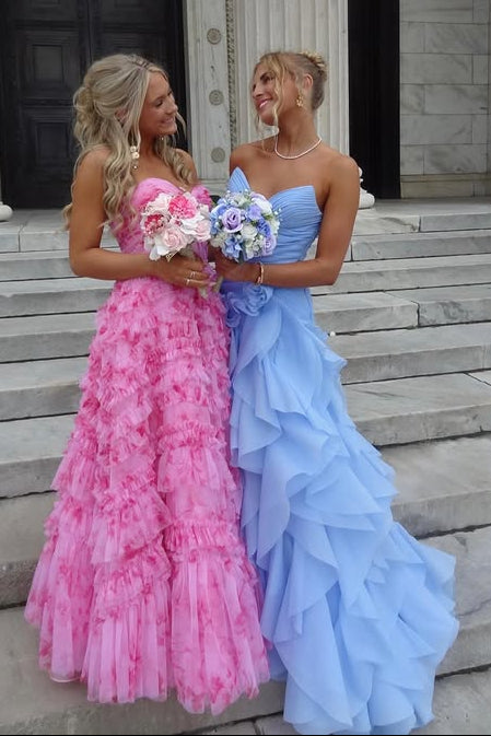 Chiffon Tiered A-Line Pleated Empire Strapless Party Prom Dress