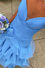 Chiffon Tiered A-Line Pleated Empire Strapless Party Prom Dress