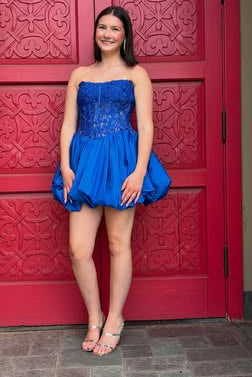 Lace Top Satin A-Line Strapless Empire Lace-Up Homecoming Dress