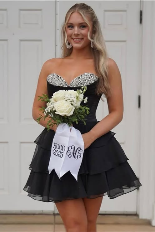 Beaded Sweetheart Strapless Chiffon A-Line Homecoming Dress