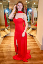 Black A-Line Strapless Chiffon Party Prom Dress With Leg Slit