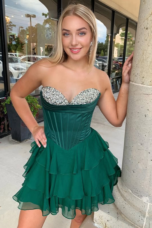 Beaded Sweetheart Strapless Chiffon A-Line Homecoming Dress