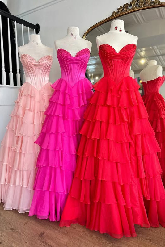 Sweetheart Sleeveless Empire A-Line Tiered Prom Dress