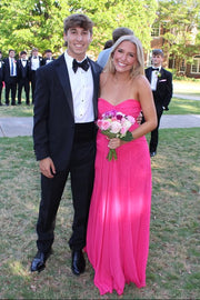 Chiffon A-Line Sweetheart Strapless Pleated Long Party Prom Dress