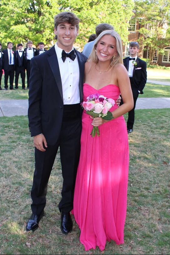 Chiffon A-Line Sweetheart Strapless Pleated Long Party Prom Dress