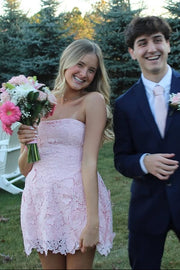 Cute Strapless Lace A-Line Empire Mini Homecoming Dress