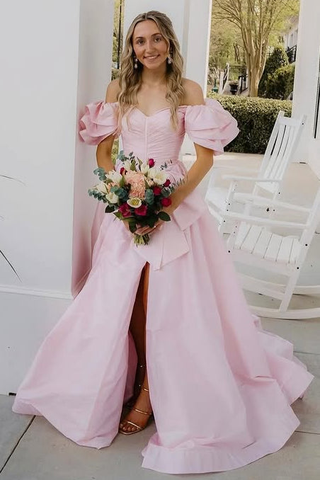 Off-Shoulder Empire A-Line Formal Prom Dress With Train