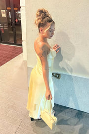 V-Neck Spaghetti Straps Satin Long Party Prom Dress