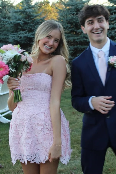 Cute Strapless Lace A-Line Empire Mini Homecoming Dress
