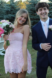 Cute Strapless Lace A-Line Empire Mini Homecoming Dress