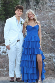 Sweetheart Spaghetti A-Line Empire Chiffon Tiered Prom Party Dress