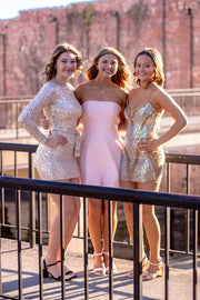 Pearl Straplss A-Line Empire Satin Short Graduation Dress