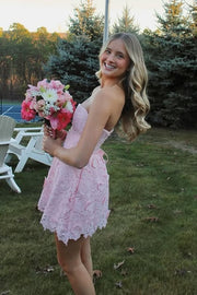 Cute Strapless Lace A-Line Empire Mini Homecoming Dress