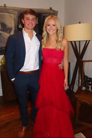 Spaghetti Straps Tulle A-Line Tiered Sheer Party Prom Dress