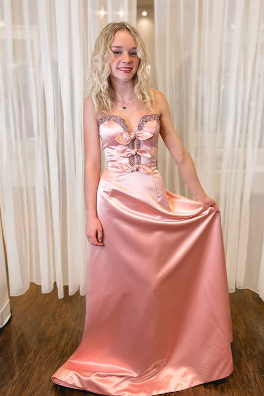 Satin A-Line Sweetheart Starpless Beaded Party Prom Dress