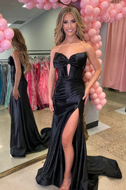 Bow Strapless Mermaid Party Prom Dress With Slit