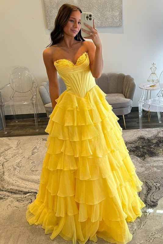 Sweetheart Sleeveless Empire A-Line Tiered Prom Dress