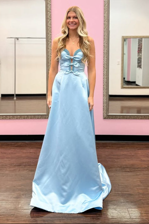 Satin A-Line Sweetheart Starpless Beaded Party Prom Dress