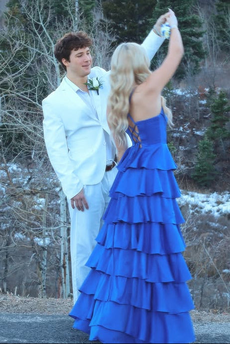 Sweetheart Spaghetti A-Line Empire Chiffon Tiered Prom Party Dress