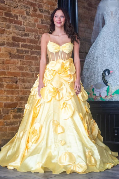 Sheer Empire Sleeveless Satin A-Line Floral Prom Dress