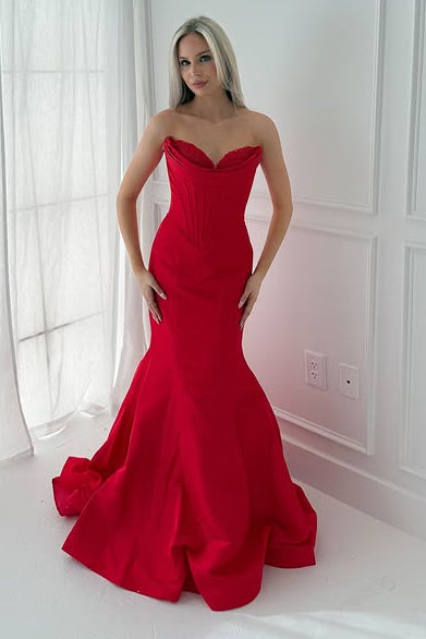 Sweetheart Strapless Satin Empire Mermaid Prom Party Dress