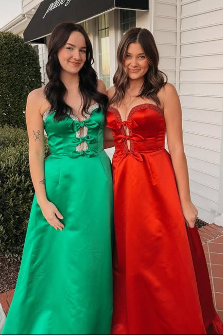 Satin A-Line Sweetheart Starpless Beaded Party Prom Dress