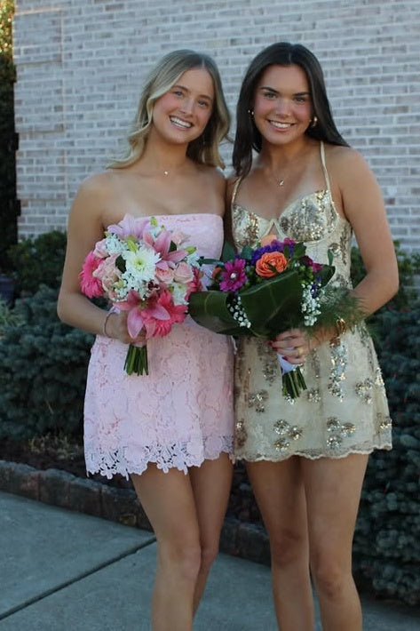 Cute Strapless Lace A-Line Empire Mini Homecoming Dress