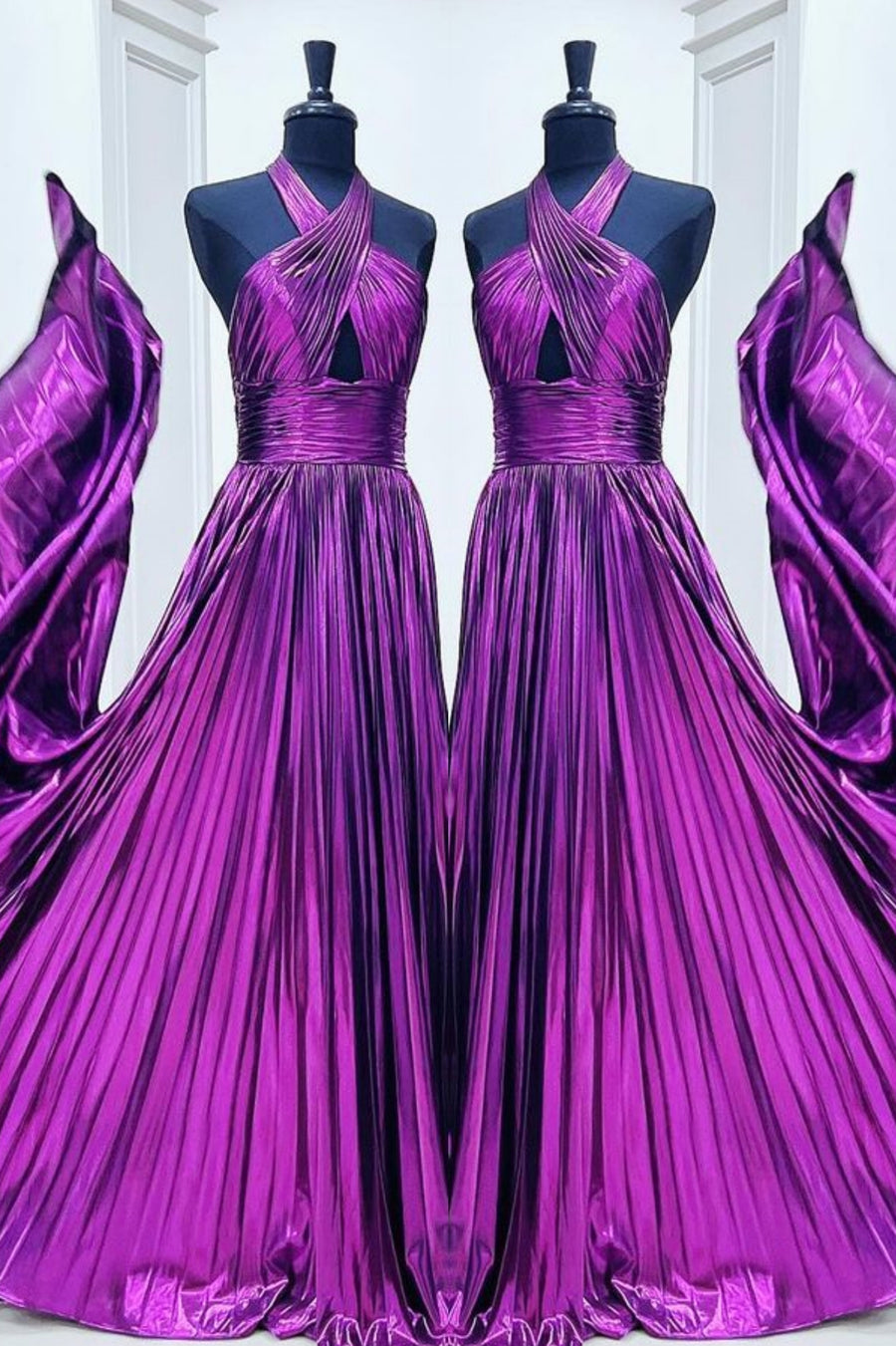 Purple Crossed Halter A-line Satin Long Prom Dress Purple / US 12 Purple Crossed Halter A-line Satin Long Prom Dress Purple / US 12