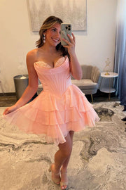 Sweetheart Strapless A-Line Tiered Homecoming Dress