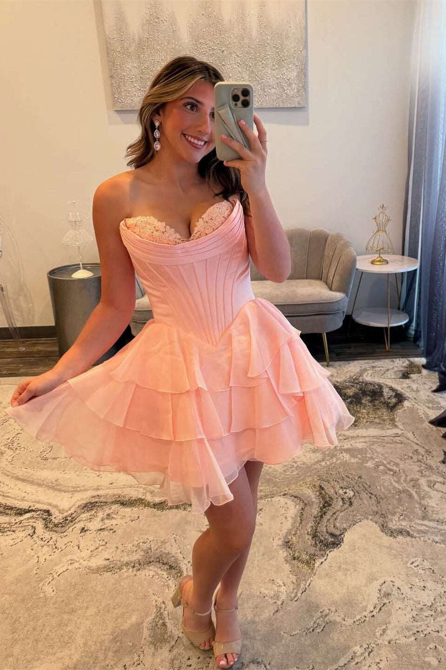 Sweetheart Strapless A-Line Tiered Homecoming Dress