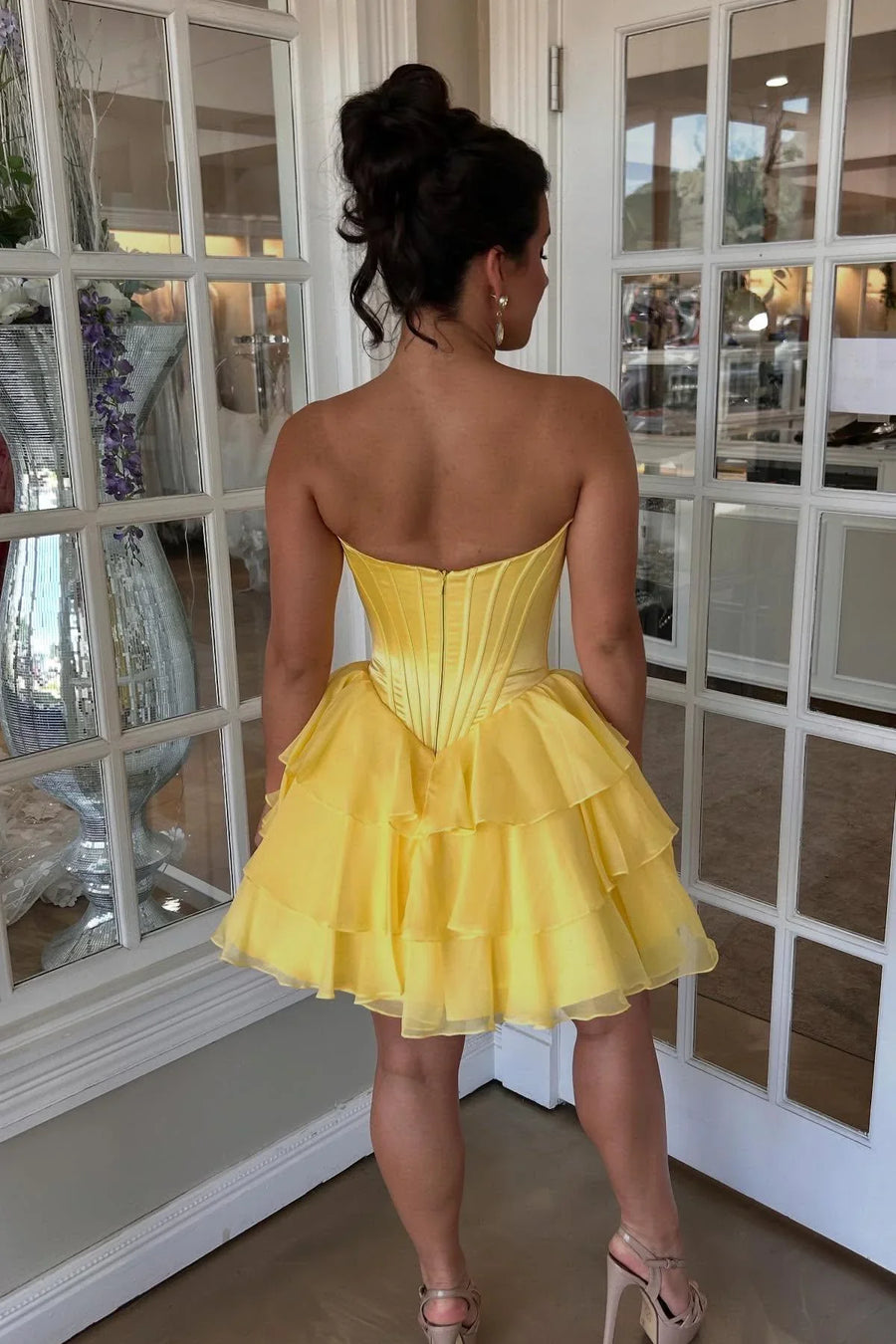 corset homecoming dress Sweetheart Strapless A-Line Tiered Homecoming Dress