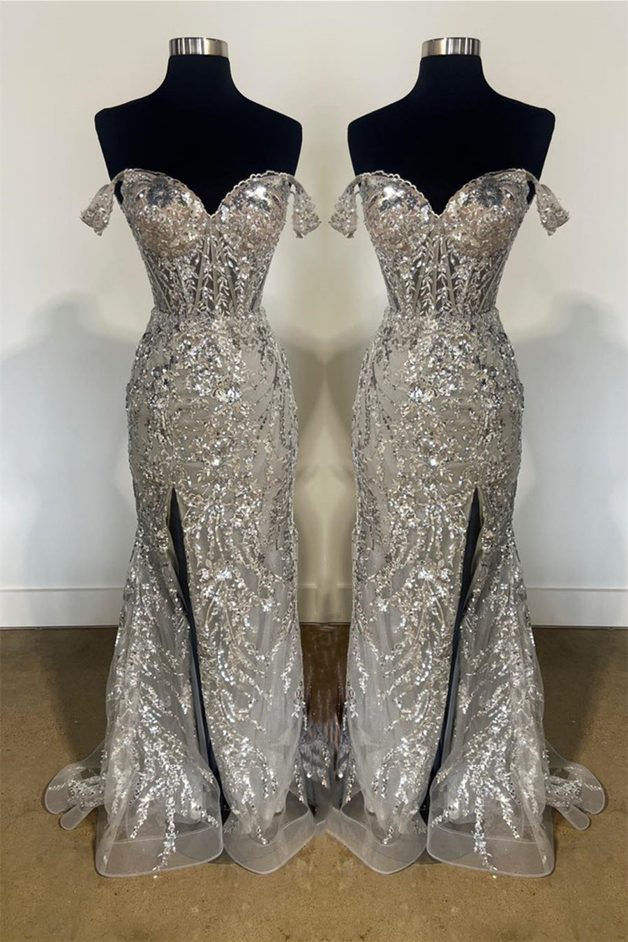 Gold Off-Shoulder Sequined Floral Mermaid Long Prom Dress with Slit | Joyofdress Gold Off-Shoulder Sequined Floral Mermaid Long Prom Dress with Slit | Joyofdress