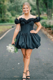 Cute Satin A-Line Off-Shoulder Empire Short Homecoming Dress