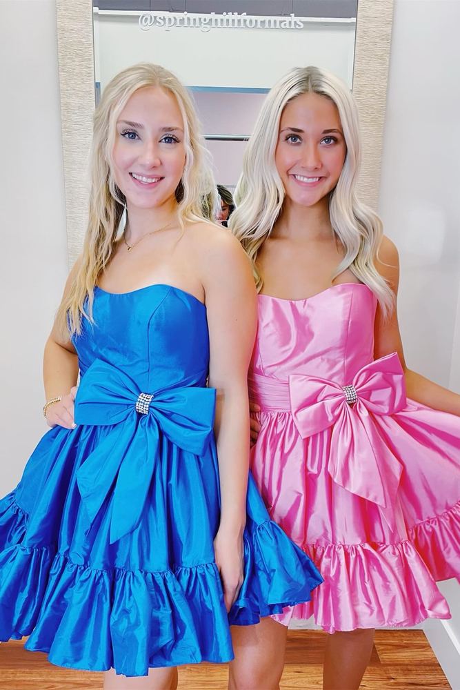 Pink A-line Straight Bow Short Taffeta Homecoming Dress Blue / US 14 Pink A-line Straight Bow Short Taffeta Homecoming Dress Blue / US 14