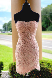 Pink Strapless Sheath Appliques Homecoming Dress
